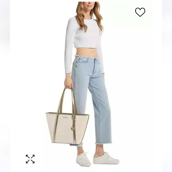 🔥SALE Michael Kors Jet Set Travel Large Top Zip Tote Color Natural/Pale Gold - Picture 3 of 4